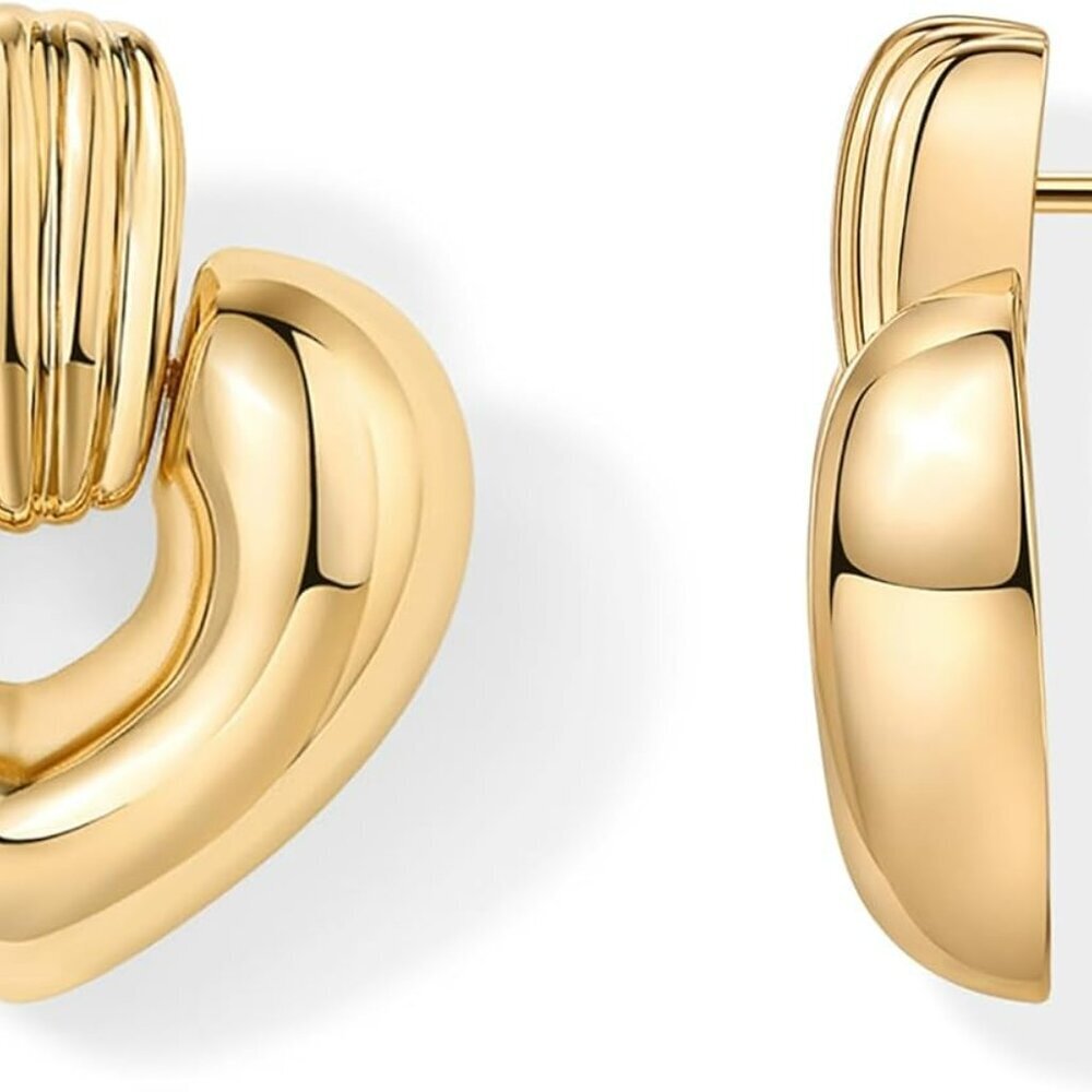 14K Gold Plated Chunky Dangle Door Knocker Earrings for Women | Trendy Geometric - Picture 1 of 5